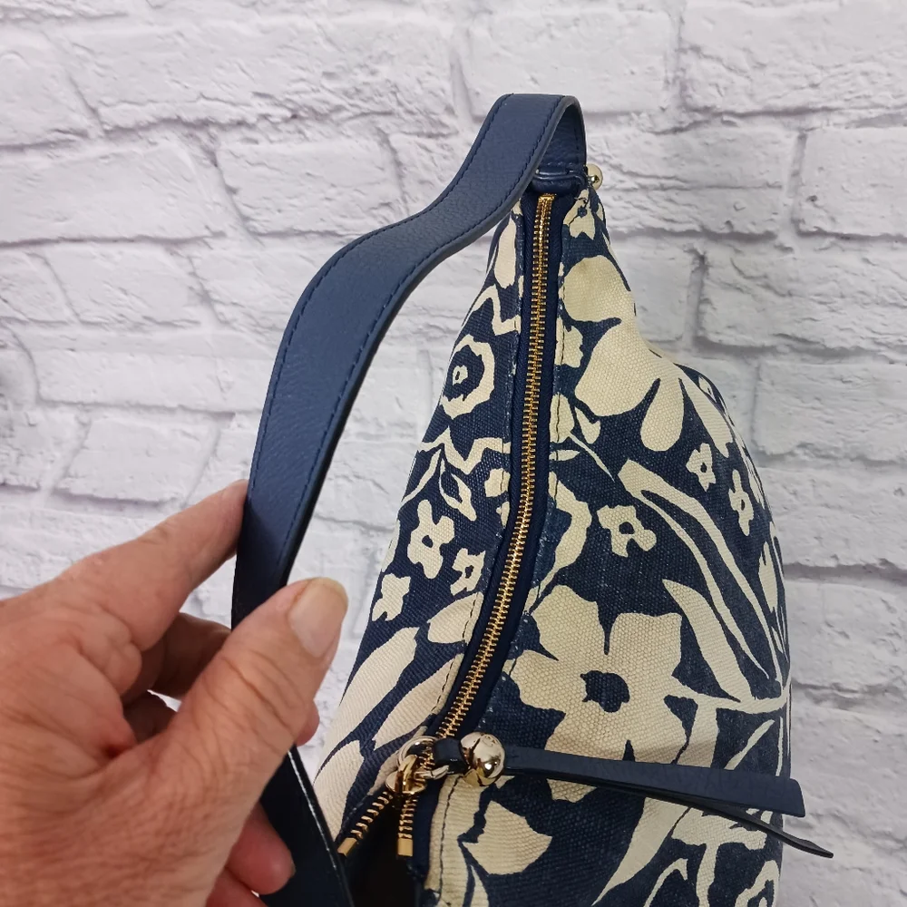 Kate Spade blue and white print canvas hobo bag